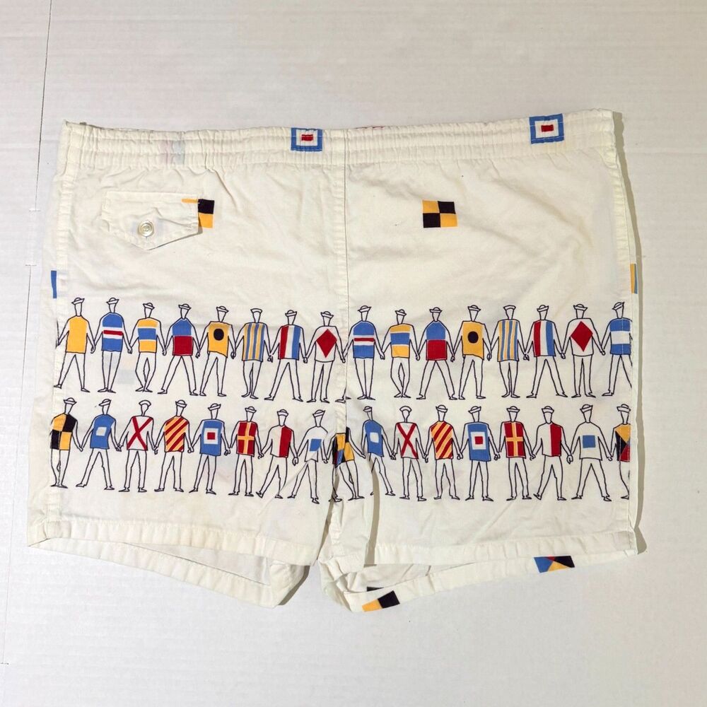 VTG 60s Revere, White Flag Stylized Sailor Midcentury Swim Shorts, 38